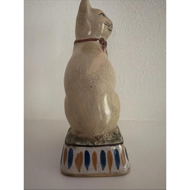 1950s Vintage Staffordshire Style Cat with Red Bow & Wry Smile For Sale - Image 5 of 6