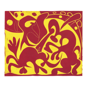 1962 Pablo Picasso Linocut Engraving "Picador Goading Bull With Matador" (Red and Yellow)