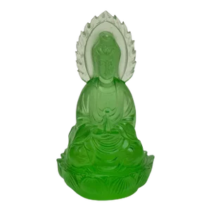 4" Green Crystal Glass Sitting Lotus Two Faces Bodhisattva Buddha