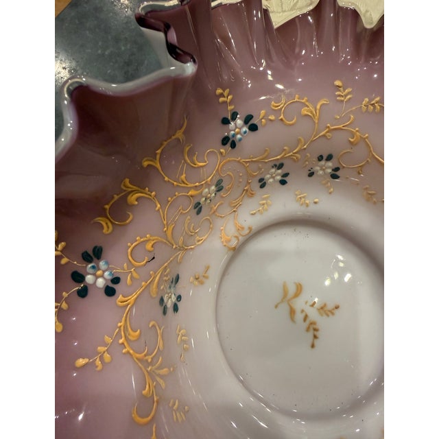 Mauve Victorian-Era Hand-Blown Art Glass Bride's Bowl For Sale - Image 8 of 9