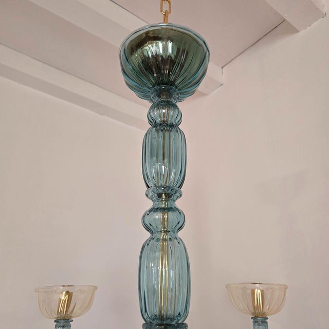 1980s Mid Century Modern Petrol Blue Murano Glass Chandelier For Sale - Image 10 of 11