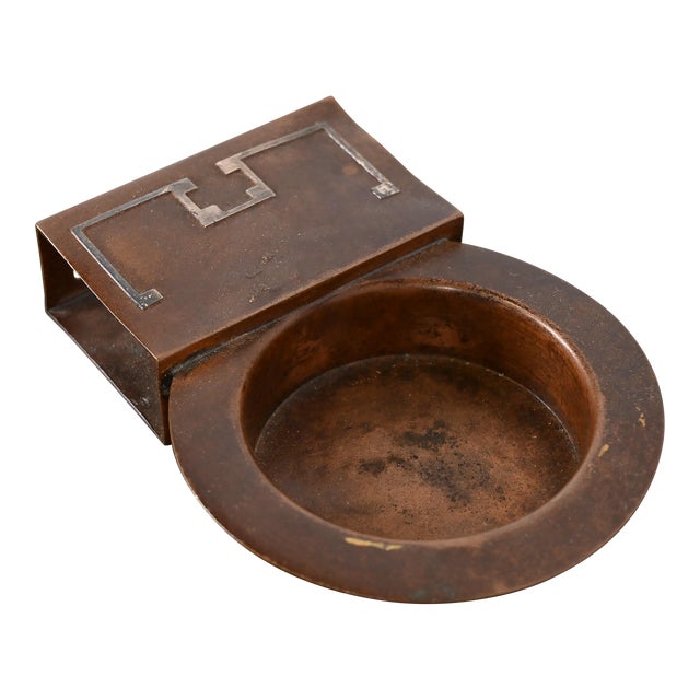 Heintz Arts & Crafts Sterling Silver on Bronze Ashtray With Match Box Holder For Sale