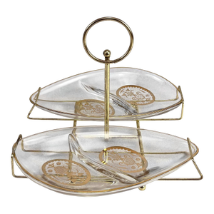 Mid-Century Gold Divided Glass Condiment Serving Caddy by Georges Briard