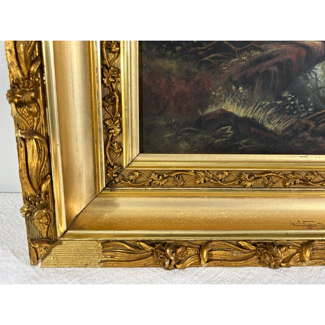 Antique Landscape Painting in Period Lemon Gold Gilt Frame For Sale - Image 4 of 13