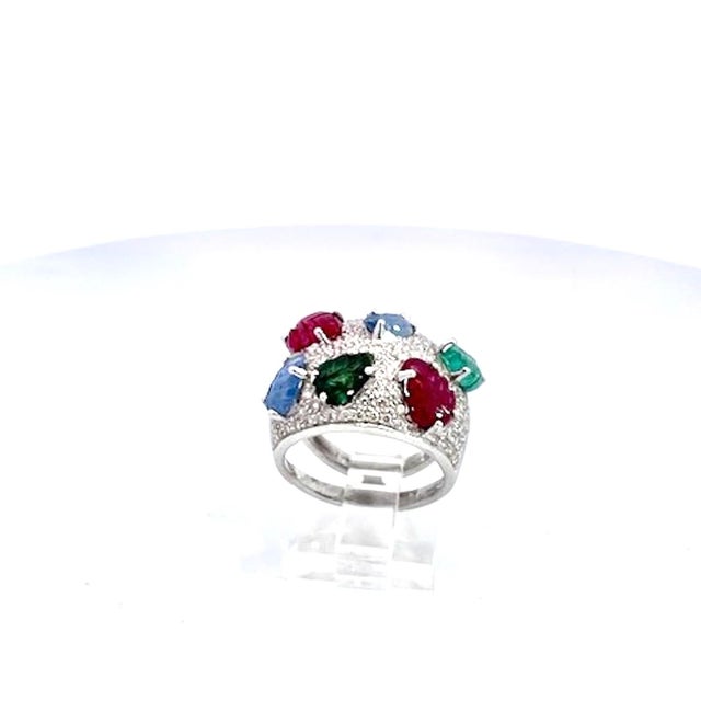Vintage Multi-Gemstone Cocktail Ring in 18k White Gold, Size 6.25 For Sale - Image 9 of 9
