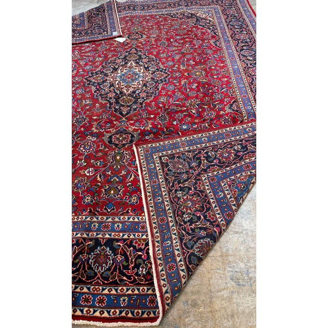 Red Persian Medallion Vintage Kashan Wool Rug in Red For Sale - Image 8 of 10