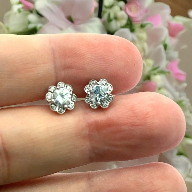 Natural Sapphire Diamond Stud Earrings 14k White Gold 1.62 TCW Certified For Sale - Image 9 of 18