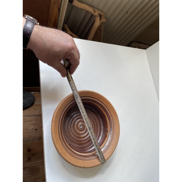 Brown Danish Modern Stoneware Bowl with Spiral Glaze by Tue Poulsen, 1970s For Sale - Image 8 of 10