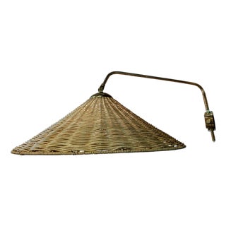 Vintage Finnish Brass and Rattan Wall Lamp by Valinte Oy, 1950s For Sale