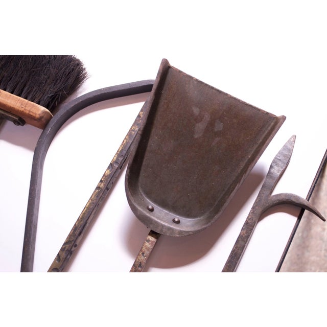 Brutalist-Style Hammered and Painted Iron Fire Tools with Wall-mounted Holder For Sale - Image 12 of 13