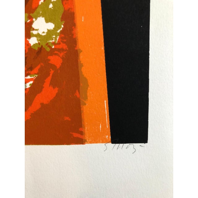 Seong Moy, Chinese American Modernist Abstract "Red Tapestry" Color Lithograph, 1982 For Sale - Image 4 of 5