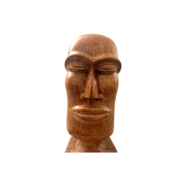 Wood Vintage Mid Century Modern Large Carved Wood Tiki Head 1960s For Sale - Image 7 of 12