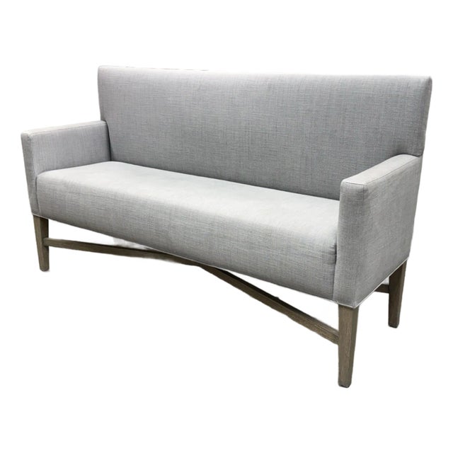 Custom DesignGrey Woven Upholstered Bench With Arms For Sale