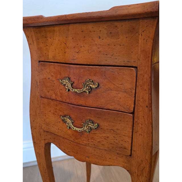 Wood Vintage French Louis XV Style Fruitwood Bombe Nightstands End Tables - A Pair For Sale - Image 7 of 18