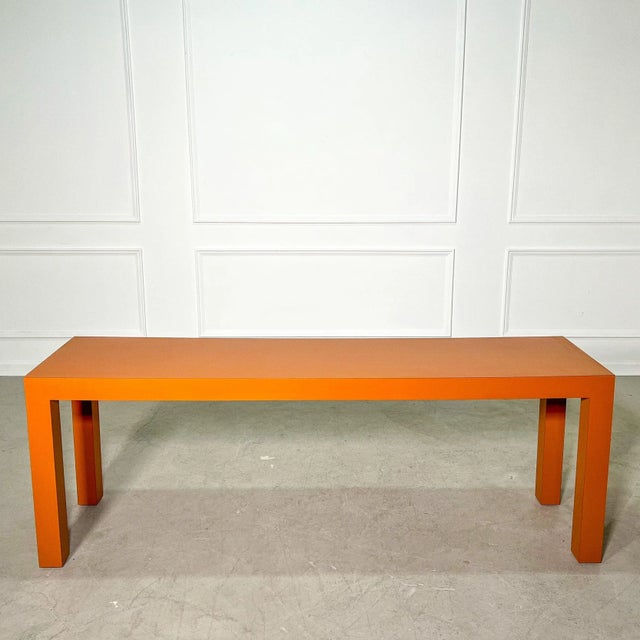 Contemporary 1970's Hermes Orange Laminate Parsons Console Table For Sale - Image 3 of 9