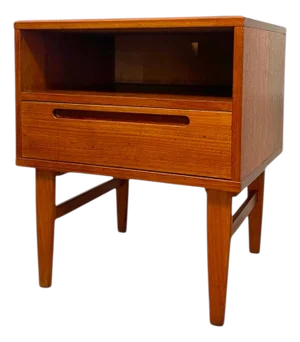 1970s Mid-Century Modern Danish Teak Nightstand With Drawer, Made in Denmark