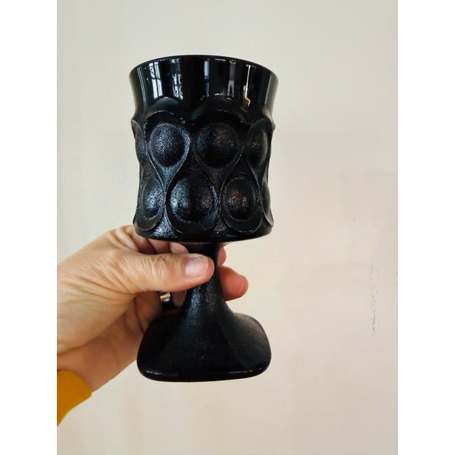 Set of five vintage Noritake Spotlight Ebony glass goblets, produced in the 1970s as part of Noritake’s modern glassware...