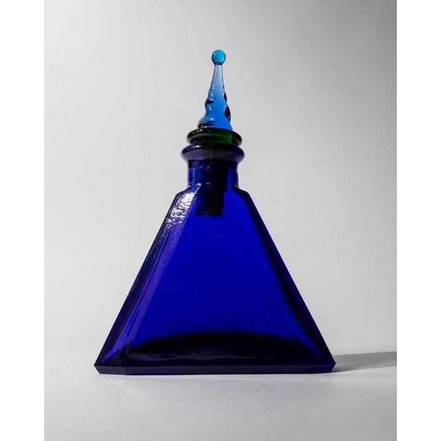 Vintage Italian Triangular Royal Blue Murano Glass Decanter, 1960s For Sale - Image 12 of 13