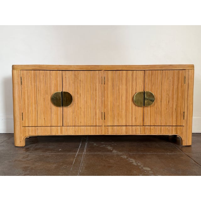 Italian Style Rattan Mid Century Sideboard With Brass Hardware For Sale - Image 15 of 17