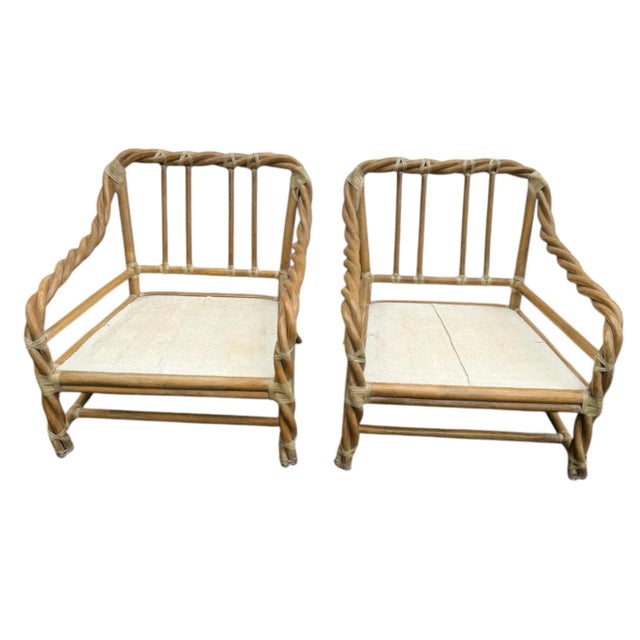 McGuire Organic Modern Twisted Rattan Lounge Chairs- A Pair For Sale - Image 11 of 12
