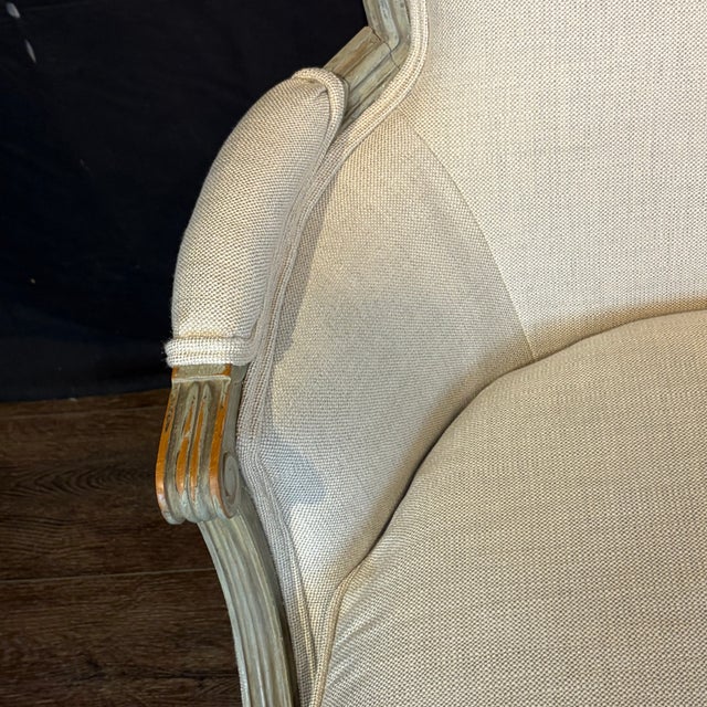 Antique French Louis XVI Carved and Painted Bergère Armchairs -a Pair For Sale In Portland, ME - Image 6 of 12