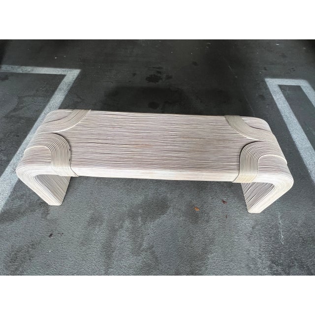 Wood 1970's Betty Cobonpue Scultura Pencil Reed Rattan Bench For Sale - Image 7 of 11