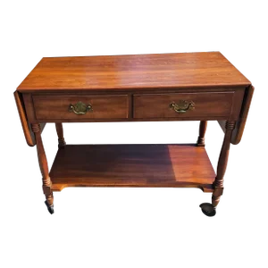 Mid-Century Henkel Harris Cherry Two-Tier Drop-Leaf Rolling Bar Cart Server