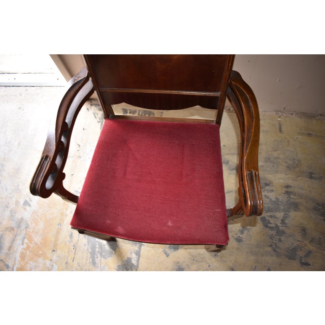 Wood Red Art Deco Bedroom Vanity Upholstered Arm Chair by Bassett Furniture Co For Sale - Image 7 of 13