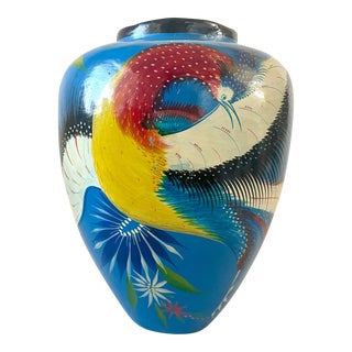 Vintage Hand Painted Mexican Pottery Vase For Sale