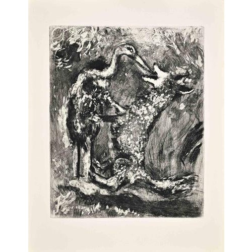 Etching on Montval paper, realized between 1927 and 1930. Table from "Les Fables de La Fontaine", published in 1952 in and...