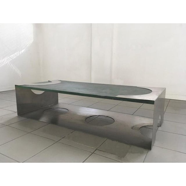 Forest Green Post-Modern Green Patinated Wood and Stainless Steel Coffee Table, 1970s For Sale - Image 8 of 16