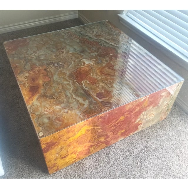 Original Owner. RARE and stunning Mid-Century / Postmodern 1970s Italian Marble square coffee or cocktail table. Hidden...