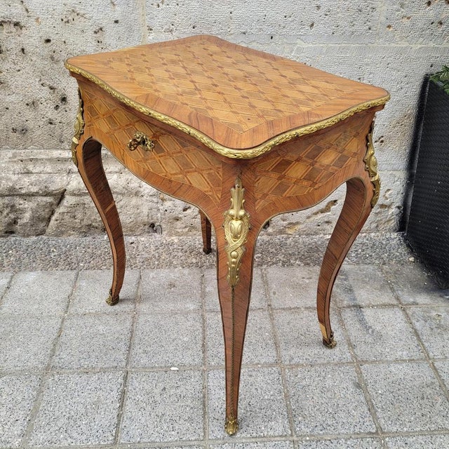 Napoleon III French Dressing Table in Wood Marquetry and Gilt Bronze, 1890s For Sale - Image 14 of 18
