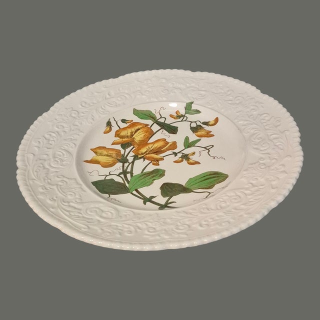Orange Vintage Cauldon England Porcelain Embossed Border Floral Sweet Pea Platter For Sale - Image 8 of 11