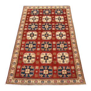 Kazak Rug 4′ X 6’2” Red Wool Tribal Hand-Knotted Oriental Carpet