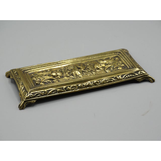 1940s Art Nouveau Footed Brass Pen Tray For Sale - Image 5 of 7