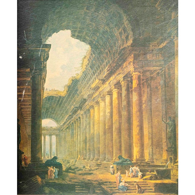Grand Tour Vintage Old World Architectural Ruins Prints After Hubert Robert in Ornate Gilt Frames, Pair For Sale - Image 3 of 18