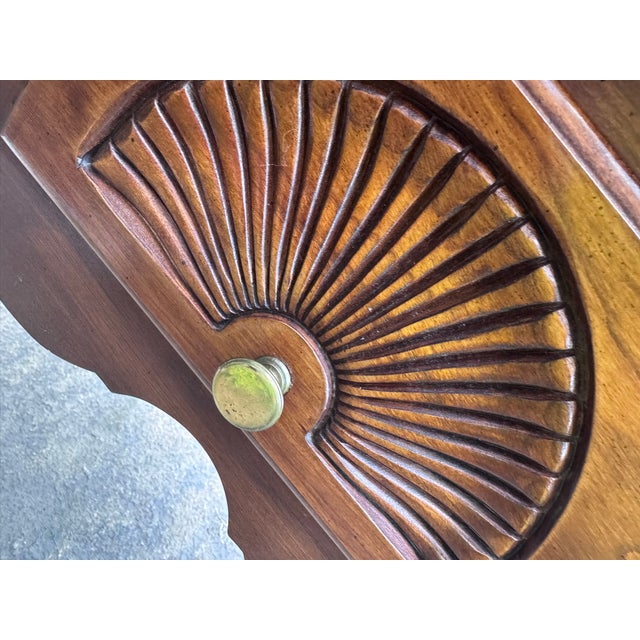 Late 20th Century Thomasville Queen Anne Cherry Lowboy With Carved Fan Drawer For Sale - Image 16 of 16