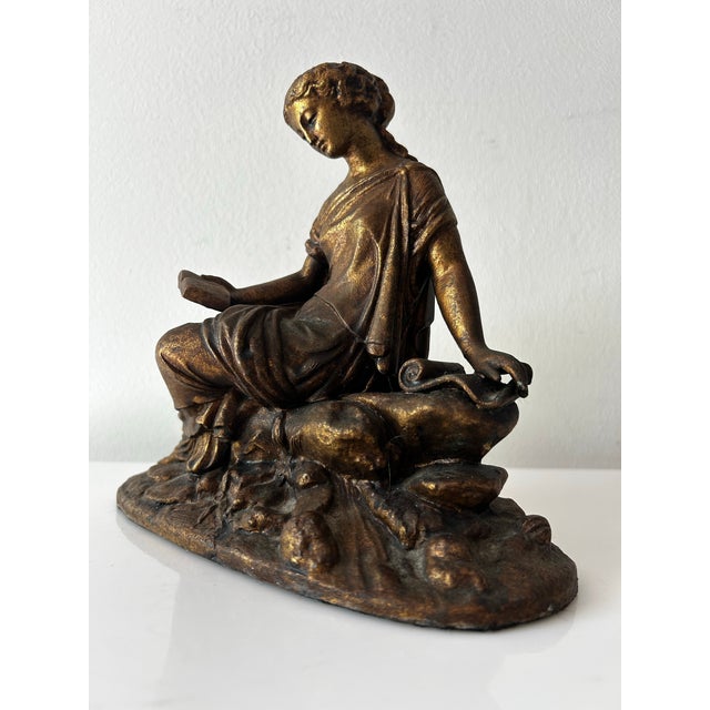 Early 20th Century Antique Victorian Neoclassic Gilted Spelter Figure of Reading Woman For Sale - Image 5 of 11