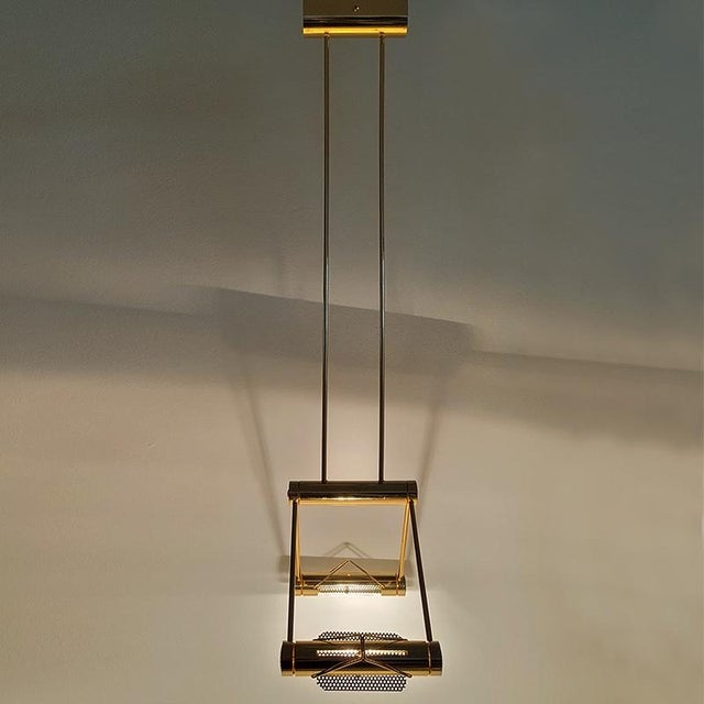 Metal Trapezio Pendant Lamp in Brass by Cattaneo, Italy, 1970s For Sale - Image 7 of 10