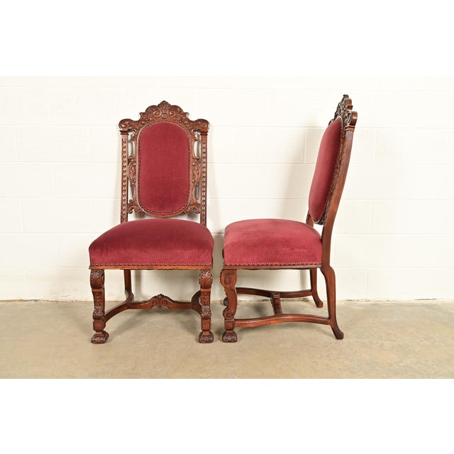 R. J. Horner Style Antique Renaissance Revival Carved Walnut Side Chairs or Dining Chairs | Pair For Sale - Image 11 of 14