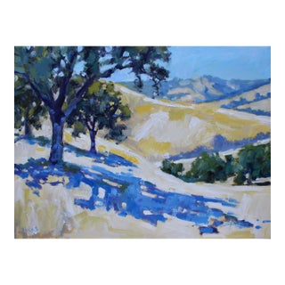 Modern Oil Painting, Golden Hills & Oaks Landscape For Sale