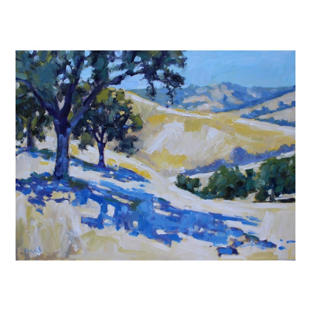Modern Oil Painting, Golden Hills & Oaks Landscape For Sale