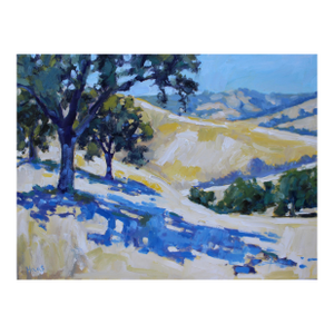 Modern Oil Painting, Golden Hills & Oaks Landscape