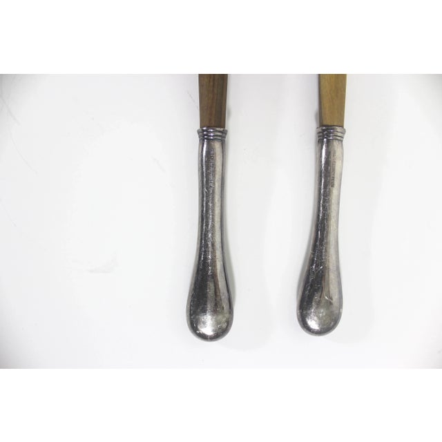 French Wood and Silver Salad Servers With Silver Handles Birks Regency Plate Old English Pattern, Made in France- Set of 2 For Sale - Image 9 of 10