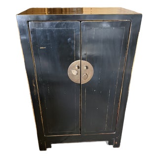1990s Chinese Black Lacquer Scholar's/Media Cabinet For Sale