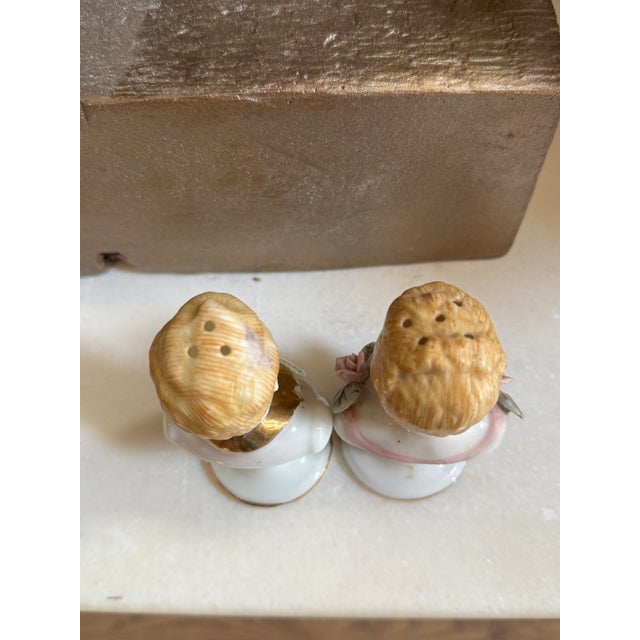Ceramic Vintage Figural Porcelain Salt & Pepper Shakers — Victorian-Style Couple For Sale - Image 7 of 8
