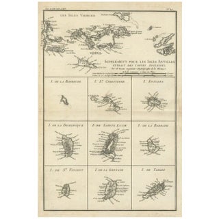 Map of Virgin Islands and Lesser Antilles by Rigobert Bonne, 1780 For Sale