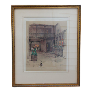 Antique Pencil-Signed Cecil Aldin Lithograph "The Red Lion, Banbury" C. 1923