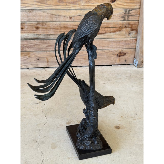 Bronze Large Sculptural Tropical Parrot Figure | Patinated Bronze-Tone Bird Sculpture For Sale - Image 8 of 12